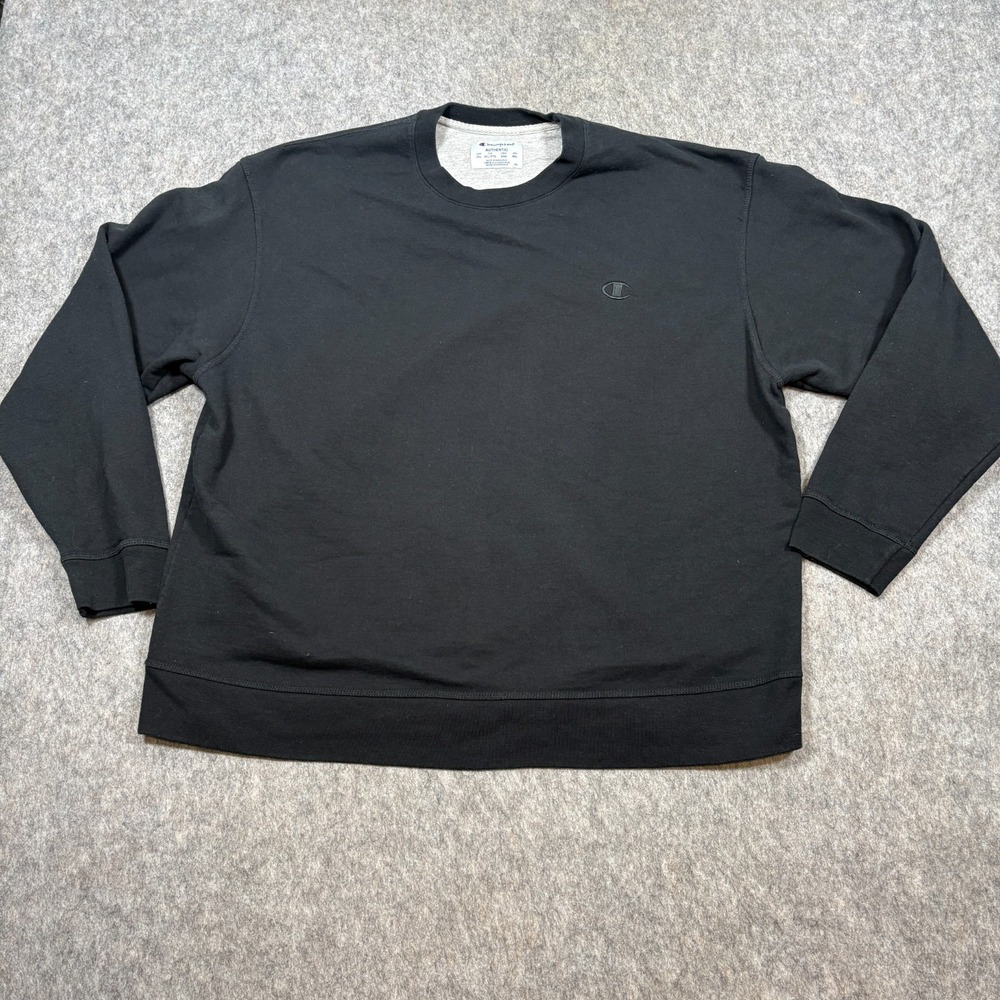 Champion Authentic Sweatshirt Size 2XL Black Long Sleeve Crew Neck Sweater Logo